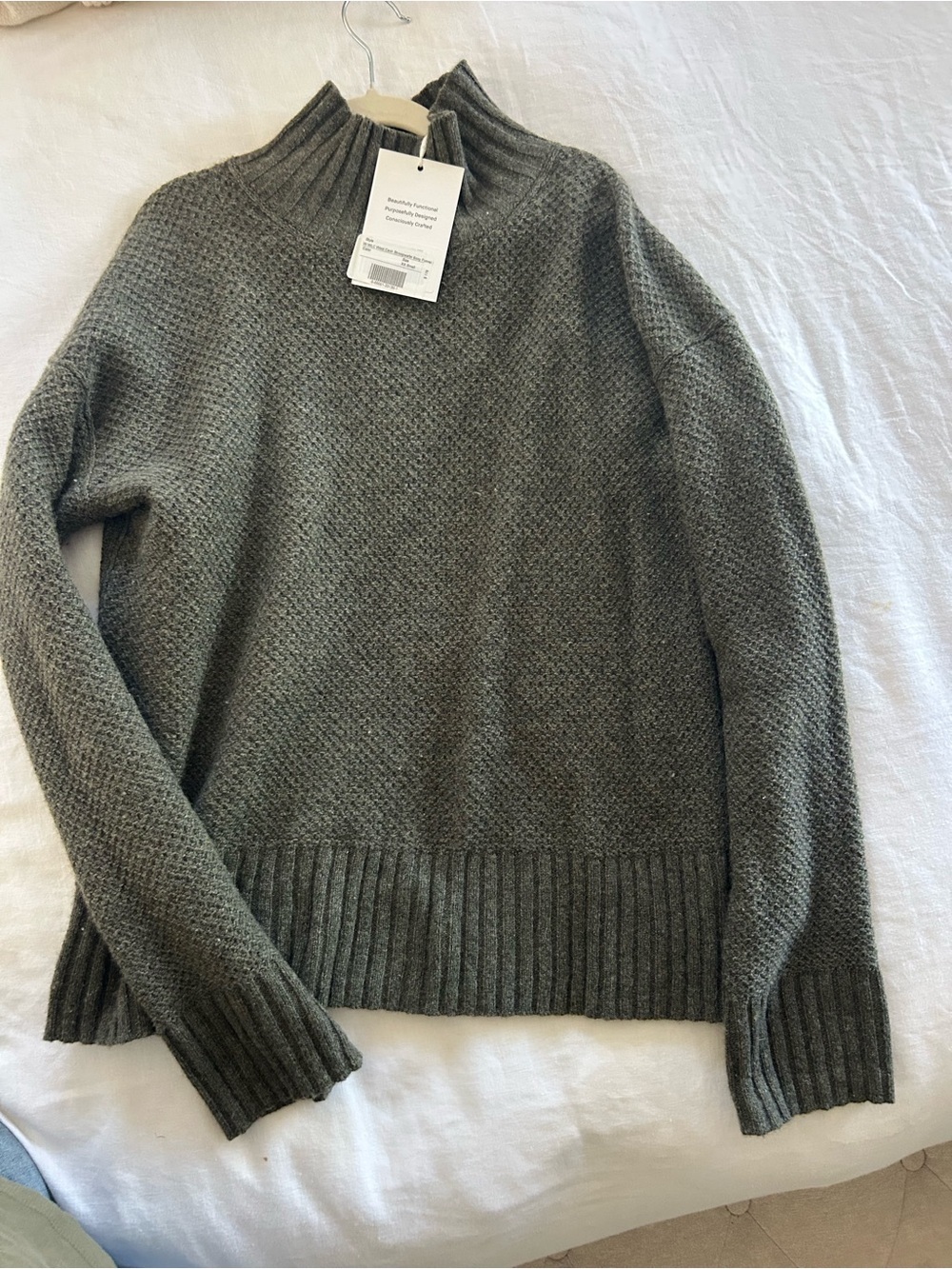 ** New with Tags - Everlane Wool Cashmere Stroopwafel Boxy Funnel - Olive Green